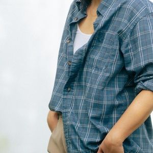 ARROW 1851 Men's Women's Blue Plaid Button Down Shirt Medium